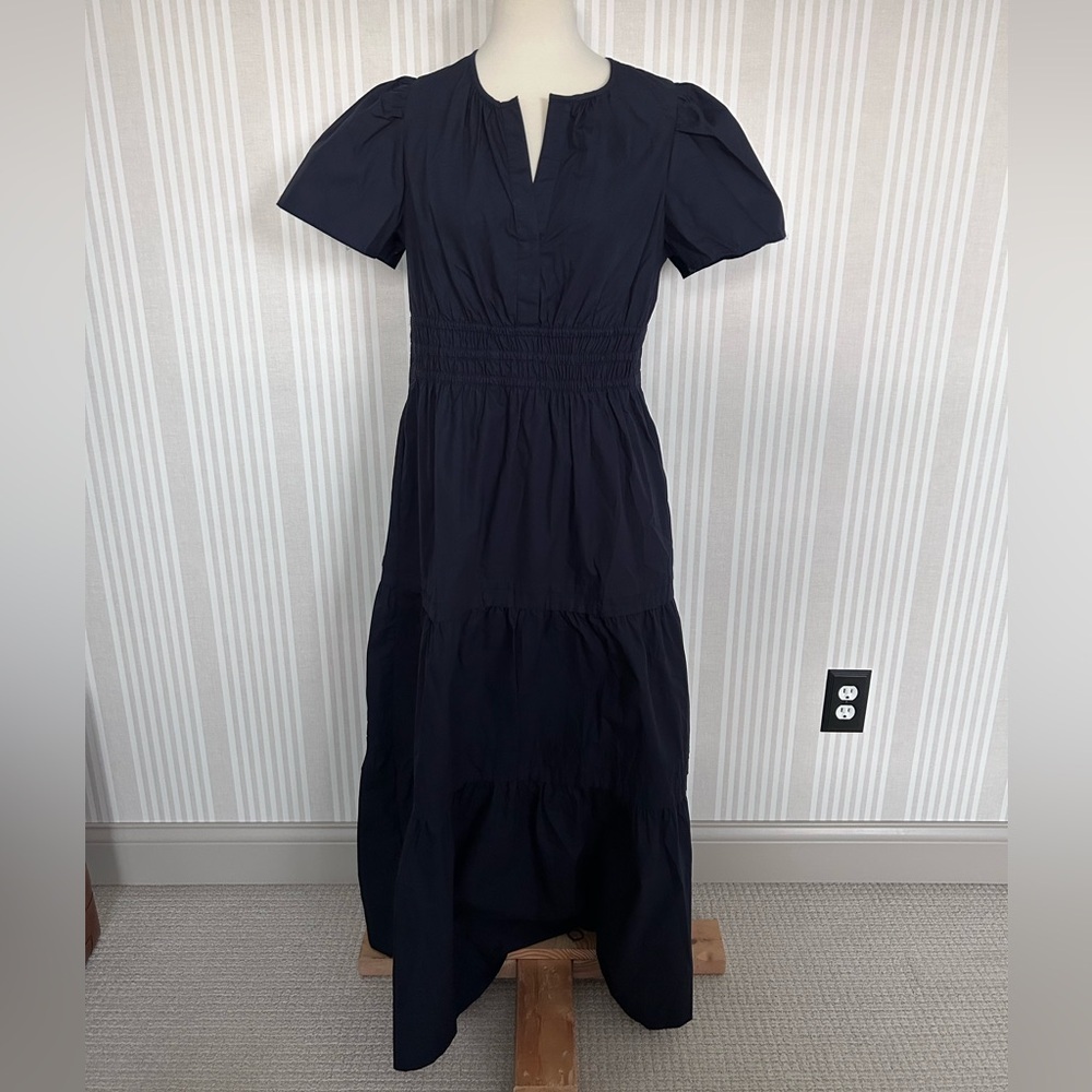 NWT Quince 100% Organic Cotton Navy Poplin Tiered Maxi Dress Women’s Sz Medium - Picture 5 of 11